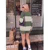image:imageEkouaer Two Piece Sets for Women Fall Lounge Sets Long Sleeve Shorts Set  Oversized Matching Outfit 2026 Fall Striped Shirts and Shorts Set V Neck Top with Pockets Casual Matching Clothing SetArmy Green White Combo