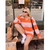 image:imageEkouaer Two Piece Sets for Women Fall Lounge Sets Long Sleeve Shorts Set  Oversized Matching Outfit 2026 Fall Striped Shirts and Shorts Set V Neck Top with Pockets Casual Matching Clothing SetOrange Pink Combo
