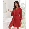image:imageEkouaer Women Robes Knee Length Kimono Bathrobe Lightweight Soft Sleepwear  34 Sleeve Vneck Pocket Modern Trim Ideal Gift for Pregnancy Bridesmaid GiftsRed