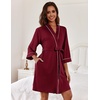 image:imageEkouaer Women Robes Knee Length Kimono Bathrobe Lightweight Soft Sleepwear  34 Sleeve Vneck Pocket Modern Trim Ideal Gift for Pregnancy Bridesmaid Gifts1 Wine Red