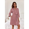 image:imageEkouaer Women Robes Knee Length Kimono Bathrobe Lightweight Soft Sleepwear  34 Sleeve Vneck Pocket Modern Trim Ideal Gift for Pregnancy Bridesmaid GiftsGray Purple