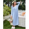 image:imageEkouaer Womens Long Sleeve Nightgown Full Length Sleepwear Long Sleepshirts Henley Sleep Dress  Print Floral Sleep Dress Long Nightgowns Ladies Lounge Dress Soft Floor Length Sleep Shirt Sleep Daily Wear HomeBlue Leaves