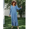 image:imageEkouaer Womens Long Sleeve Nightgown Full Length Sleepwear Long Sleepshirts Henley Sleep Dress  Print Floral Sleep Dress Long Nightgowns Ladies Lounge Dress Soft Floor Length Sleep Shirt Sleep Daily Wear HomeBlue Ink Flower