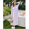 image:imageEkouaer Womens Long Sleeve Nightgown Full Length Sleepwear Long Sleepshirts Henley Sleep Dress  Print Floral Sleep Dress Long Nightgowns Ladies Lounge Dress Soft Floor Length Sleep Shirt Sleep Daily Wear HomeApurple Leaf