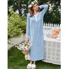image:imageEkouaer Womens Long Sleeve Nightgown Full Length Sleepwear Long Sleepshirts Henley Sleep Dress  Print Floral Sleep Dress Long Nightgowns Ladies Lounge Dress Soft Floor Length Sleep Shirt Sleep Daily Wear HomeAblue Big Flower