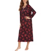 image:imageEkouaer Womens Long Sleeve Nightgown Full Length Sleepwear Long Sleepshirts Henley Sleep Dress  Print Floral Sleep Dress Long Nightgowns Ladies Lounge Dress Soft Floor Length Sleep Shirt Sleep Daily Wear HomeRed Flowers