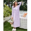 image:imageEkouaer Womens Long Sleeve Nightgown Full Length Sleepwear Long Sleepshirts Henley Sleep Dress  Print Floral Sleep Dress Long Nightgowns Ladies Lounge Dress Soft Floor Length Sleep Shirt Sleep Daily Wear HomePurple Flowers
