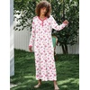 image:imageEkouaer Womens Long Sleeve Nightgown Full Length Sleepwear Long Sleepshirts Henley Sleep Dress  Print Floral Sleep Dress Long Nightgowns Ladies Lounge Dress Soft Floor Length Sleep Shirt Sleep Daily Wear HomeBig Pink Flower