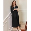 image:imageEkouaer Womens Long Sleeve Nightgown Full Length Sleepwear Long Sleepshirts Henley Sleep Dress  Print Floral Sleep Dress Long Nightgowns Ladies Lounge Dress Soft Floor Length Sleep Shirt Sleep Daily Wear HomeAablack