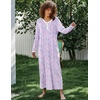 image:imageEkouaer Womens Long Sleeve Nightgown Full Length Sleepwear Long Sleepshirts Henley Sleep Dress  Print Floral Sleep Dress Long Nightgowns Ladies Lounge Dress Soft Floor Length Sleep Shirt Sleep Daily Wear HomePurple Flowers