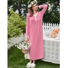 image:imageEkouaer Womens Long Sleeve Nightgown Full Length Sleepwear Long Sleepshirts Henley Sleep Dress  Print Floral Sleep Dress Long Nightgowns Ladies Lounge Dress Soft Floor Length Sleep Shirt Sleep Daily Wear HomePink
