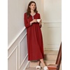 image:imageEkouaer Womens Long Sleeve Nightgown Full Length Sleepwear Long Sleepshirts Henley Sleep Dress  Print Floral Sleep Dress Long Nightgowns Ladies Lounge Dress Soft Floor Length Sleep Shirt Sleep Daily Wear HomeAawine Red