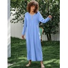 image:imageEkouaer Womens Long Sleeve Nightgown Full Length Sleepwear Long Sleepshirts Henley Sleep Dress  Print Floral Sleep Dress Long Nightgowns Ladies Lounge Dress Soft Floor Length Sleep Shirt Sleep Daily Wear HomeAasky Blue