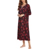 image:imageEkouaer Womens Long Sleeve Nightgown Full Length Sleepwear Long Sleepshirts Henley Sleep Dress  Print Floral Sleep Dress Long Nightgowns Ladies Lounge Dress Soft Floor Length Sleep Shirt Sleep Daily Wear HomeRed Flowers