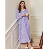 image:imageEkouaer Womens Long Sleeve Nightgown Full Length Sleepwear Long Sleepshirts Henley Sleep Dress  Print Floral Sleep Dress Long Nightgowns Ladies Lounge Dress Soft Floor Length Sleep Shirt Sleep Daily Wear HomePurple Floral