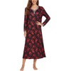 image:imageEkouaer Womens Long Sleeve Nightgown Full Length Sleepwear Long Sleepshirts Henley Sleep Dress  Print Floral Sleep Dress Long Nightgowns Ladies Lounge Dress Soft Floor Length Sleep Shirt Sleep Daily Wear HomeRed Flowers