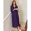 image:imageEkouaer Womens Long Sleeve Nightgown Full Length Sleepwear Long Sleepshirts Henley Sleep Dress  Print Floral Sleep Dress Long Nightgowns Ladies Lounge Dress Soft Floor Length Sleep Shirt Sleep Daily Wear HomeDark Purple