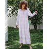 image:imageEkouaer Womens Long Sleeve Nightgown Full Length Sleepwear Long Sleepshirts Henley Sleep Dress  Print Floral Sleep Dress Long Nightgowns Ladies Lounge Dress Soft Floor Length Sleep Shirt Sleep Daily Wear HomeApurple Leaf