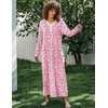 image:imageEkouaer Womens Long Sleeve Nightgown Full Length Sleepwear Long Sleepshirts Henley Sleep Dress  Print Floral Sleep Dress Long Nightgowns Ladies Lounge Dress Soft Floor Length Sleep Shirt Sleep Daily Wear HomePink Flowers