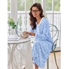 image:imageEkouaer Womens Long Sleeve Nightgown Full Length Sleepwear Long Sleepshirts Henley Sleep Dress  Print Floral Sleep Dress Long Nightgowns Ladies Lounge Dress Soft Floor Length Sleep Shirt Sleep Daily Wear HomeBlue Leaves