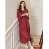 image:imageEkouaer Womens Long Sleeve Nightgown Full Length Sleepwear Long Sleepshirts Henley Sleep Dress  Print Floral Sleep Dress Long Nightgowns Ladies Lounge Dress Soft Floor Length Sleep Shirt Sleep Daily Wear HomeBbredblack Grid