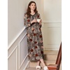 image:imageEkouaer Womens Long Sleeve Nightgown Full Length Sleepwear Long Sleepshirts Henley Sleep Dress  Print Floral Sleep Dress Long Nightgowns Ladies Lounge Dress Soft Floor Length Sleep Shirt Sleep Daily Wear HomeAbrown Leopard Print