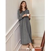 image:imageEkouaer Womens Long Sleeve Nightgown Full Length Sleepwear Long Sleepshirts Henley Sleep Dress  Print Floral Sleep Dress Long Nightgowns Ladies Lounge Dress Soft Floor Length Sleep Shirt Sleep Daily Wear HomeBmedium Grey