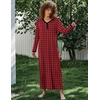 image:imageEkouaer Womens Long Sleeve Nightgown Full Length Sleepwear Long Sleepshirts Henley Sleep Dress  Print Floral Sleep Dress Long Nightgowns Ladies Lounge Dress Soft Floor Length Sleep Shirt Sleep Daily Wear HomeBbredblack Grid
