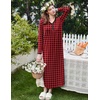 image:imageEkouaer Womens Long Sleeve Nightgown Full Length Sleepwear Long Sleepshirts Henley Sleep Dress  Print Floral Sleep Dress Long Nightgowns Ladies Lounge Dress Soft Floor Length Sleep Shirt Sleep Daily Wear HomeBbredblack Grid
