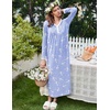 image:imageEkouaer Womens Long Sleeve Nightgown Full Length Sleepwear Long Sleepshirts Henley Sleep Dress  Print Floral Sleep Dress Long Nightgowns Ladies Lounge Dress Soft Floor Length Sleep Shirt Sleep Daily Wear HomeAblue Pigeon