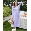 image:imageEkouaer Womens Long Sleeve Nightgown Full Length Sleepwear Long Sleepshirts Henley Sleep Dress  Print Floral Sleep Dress Long Nightgowns Ladies Lounge Dress Soft Floor Length Sleep Shirt Sleep Daily Wear HomeAapurple Flowers