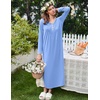 image:imageEkouaer Womens Long Sleeve Nightgown Full Length Sleepwear Long Sleepshirts Henley Sleep Dress  Print Floral Sleep Dress Long Nightgowns Ladies Lounge Dress Soft Floor Length Sleep Shirt Sleep Daily Wear HomeAasky Blue