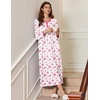 image:imageEkouaer Womens Long Sleeve Nightgown Full Length Sleepwear Long Sleepshirts Henley Sleep Dress  Print Floral Sleep Dress Long Nightgowns Ladies Lounge Dress Soft Floor Length Sleep Shirt Sleep Daily Wear HomeBig Pink Flower