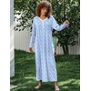 image:imageEkouaer Womens Long Sleeve Nightgown Full Length Sleepwear Long Sleepshirts Henley Sleep Dress  Print Floral Sleep Dress Long Nightgowns Ladies Lounge Dress Soft Floor Length Sleep Shirt Sleep Daily Wear HomeBlue Leaves