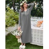 image:imageEkouaer Womens Long Sleeve Nightgown Full Length Sleepwear Long Sleepshirts Henley Sleep Dress  Print Floral Sleep Dress Long Nightgowns Ladies Lounge Dress Soft Floor Length Sleep Shirt Sleep Daily Wear HomeBdark Grey