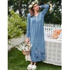 image:imageEkouaer Womens Long Sleeve Nightgown Full Length Sleepwear Long Sleepshirts Henley Sleep Dress  Print Floral Sleep Dress Long Nightgowns Ladies Lounge Dress Soft Floor Length Sleep Shirt Sleep Daily Wear HomeBlue Ink Flower