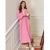 image:imageEkouaer Womens Long Sleeve Nightgown Full Length Sleepwear Long Sleepshirts Henley Sleep Dress  Print Floral Sleep Dress Long Nightgowns Ladies Lounge Dress Soft Floor Length Sleep Shirt Sleep Daily Wear HomePink