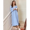 image:imageEkouaer Womens Long Sleeve Nightgown Full Length Sleepwear Long Sleepshirts Henley Sleep Dress  Print Floral Sleep Dress Long Nightgowns Ladies Lounge Dress Soft Floor Length Sleep Shirt Sleep Daily Wear HomeBlue Leaves