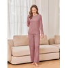 image:imageEkouaer Womens Pajama sets Long Sleeve Cozy 2 Piece Matching Lounge Set  Comfy nonitchy ribbed knit pjs henley neck drop shoulder loose fit elastic waist pants with pockets fall pjs great giftWine Red