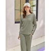 image:imageEkouaer Womens Pajama sets Long Sleeve Cozy 2 Piece Matching Lounge Set  Comfy nonitchy ribbed knit pjs henley neck drop shoulder loose fit elastic waist pants with pockets fall pjs great giftOlive Green