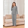 image:imageEkouaer Womens Pajama sets Long Sleeve Cozy 2 Piece Matching Lounge Set  Comfy nonitchy ribbed knit pjs henley neck drop shoulder loose fit elastic waist pants with pockets fall pjs great giftLight Heather Grey