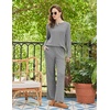 image:imageEkouaer Womens Pajama sets Long Sleeve Cozy 2 Piece Matching Lounge Set  Comfy nonitchy ribbed knit pjs henley neck drop shoulder loose fit elastic waist pants with pockets fall pjs great giftLight Heather Grey
