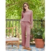 image:imageEkouaer Womens Pajama sets Long Sleeve Cozy 2 Piece Matching Lounge Set  Comfy nonitchy ribbed knit pjs henley neck drop shoulder loose fit elastic waist pants with pockets fall pjs great giftWine Red