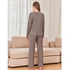 image:imageEkouaer Womens Pajama sets Long Sleeve Cozy 2 Piece Matching Lounge Set  Comfy nonitchy ribbed knit pjs henley neck drop shoulder loose fit elastic waist pants with pockets fall pjs great giftBrown