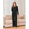 image:imageEkouaer Womens Pajama sets Long Sleeve Cozy 2 Piece Matching Lounge Set  Comfy nonitchy ribbed knit pjs henley neck drop shoulder loose fit elastic waist pants with pockets fall pjs great giftBlack