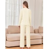 image:imageEkouaer Womens Pajama sets Long Sleeve Cozy 2 Piece Matching Lounge Set  Comfy nonitchy ribbed knit pjs henley neck drop shoulder loose fit elastic waist pants with pockets fall pjs great giftBeige