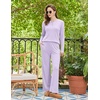 image:imageEkouaer Womens Pajama sets Long Sleeve Cozy 2 Piece Matching Lounge Set  Comfy nonitchy ribbed knit pjs henley neck drop shoulder loose fit elastic waist pants with pockets fall pjs great giftLavender