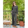 image:imageEkouaer Womens Pajama sets Long Sleeve Cozy 2 Piece Matching Lounge Set  Comfy nonitchy ribbed knit pjs henley neck drop shoulder loose fit elastic waist pants with pockets fall pjs great giftDeep Heather Grey