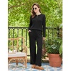 image:imageEkouaer Womens Pajama sets Long Sleeve Cozy 2 Piece Matching Lounge Set  Comfy nonitchy ribbed knit pjs henley neck drop shoulder loose fit elastic waist pants with pockets fall pjs great giftBlack