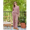 image:imageEkouaer Womens Pajama sets Long Sleeve Cozy 2 Piece Matching Lounge Set  Comfy nonitchy ribbed knit pjs henley neck drop shoulder loose fit elastic waist pants with pockets fall pjs great giftDusty Rose